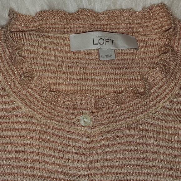 LOFT Peach Striped Shimmer Button Up Cardigan - Picture 11 of 11